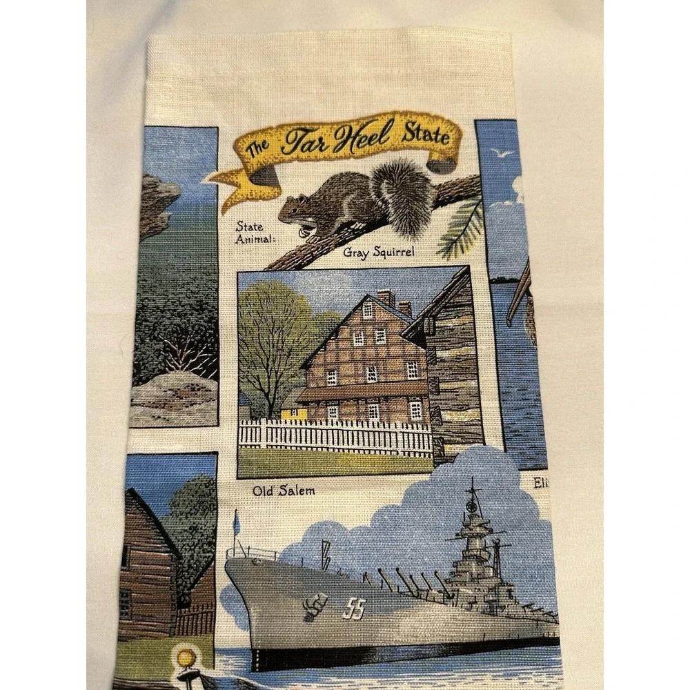 VTG  Linen Souvenir North Carolina Kitchen Dish Tea Towel‎ 26x16 NWT Stevens